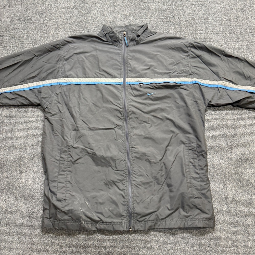 VTG Nike Nylon Jacket Men's L Longsleeve rack Jacket Baby Blue Gray Y2K 90s - Picture 11 of 12